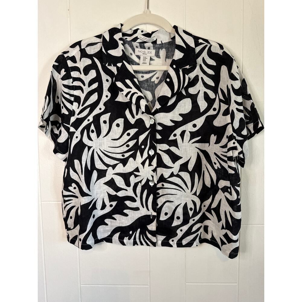 Rachel Zoe 100% Linen tropical button up blouse medium